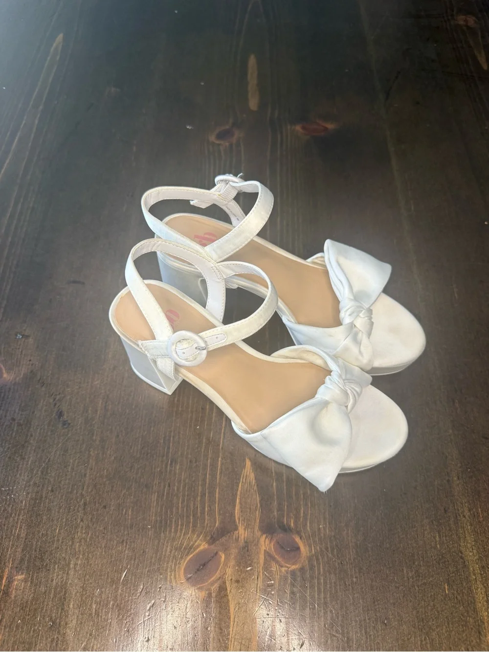 GB girls White Knotted Bow Block White Heel Sandals